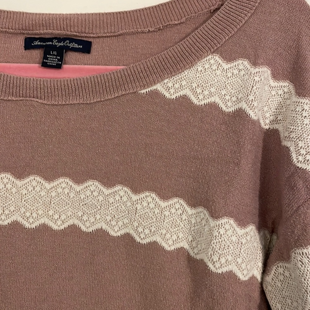 Large American Eagle Outfitters Mauve Lace Strip Sweater